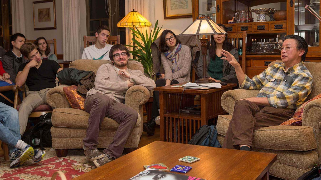 Ron Hoy with students